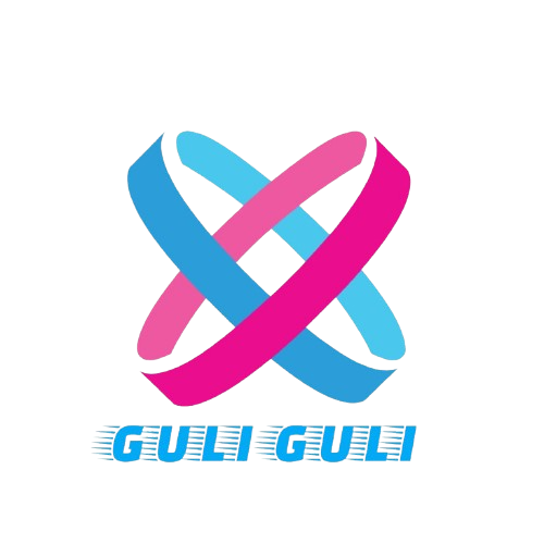 Guli Guli logo with interwoven pink and blue ribbons forming an abstract shape